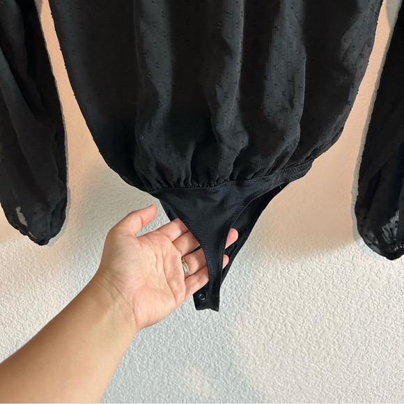Abercrombie & Fitch Black Long sleeve Clip dot Bodysuit Small Swiss Dot Sheer - Picture 8 of 12